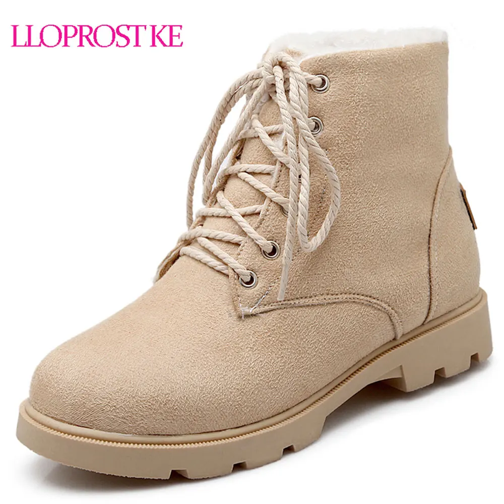 

Lloprost ke Snow boots 2018 suede women winter boots warm fur plush Insole ankle boots women shoes lace-up shoes woman Botas