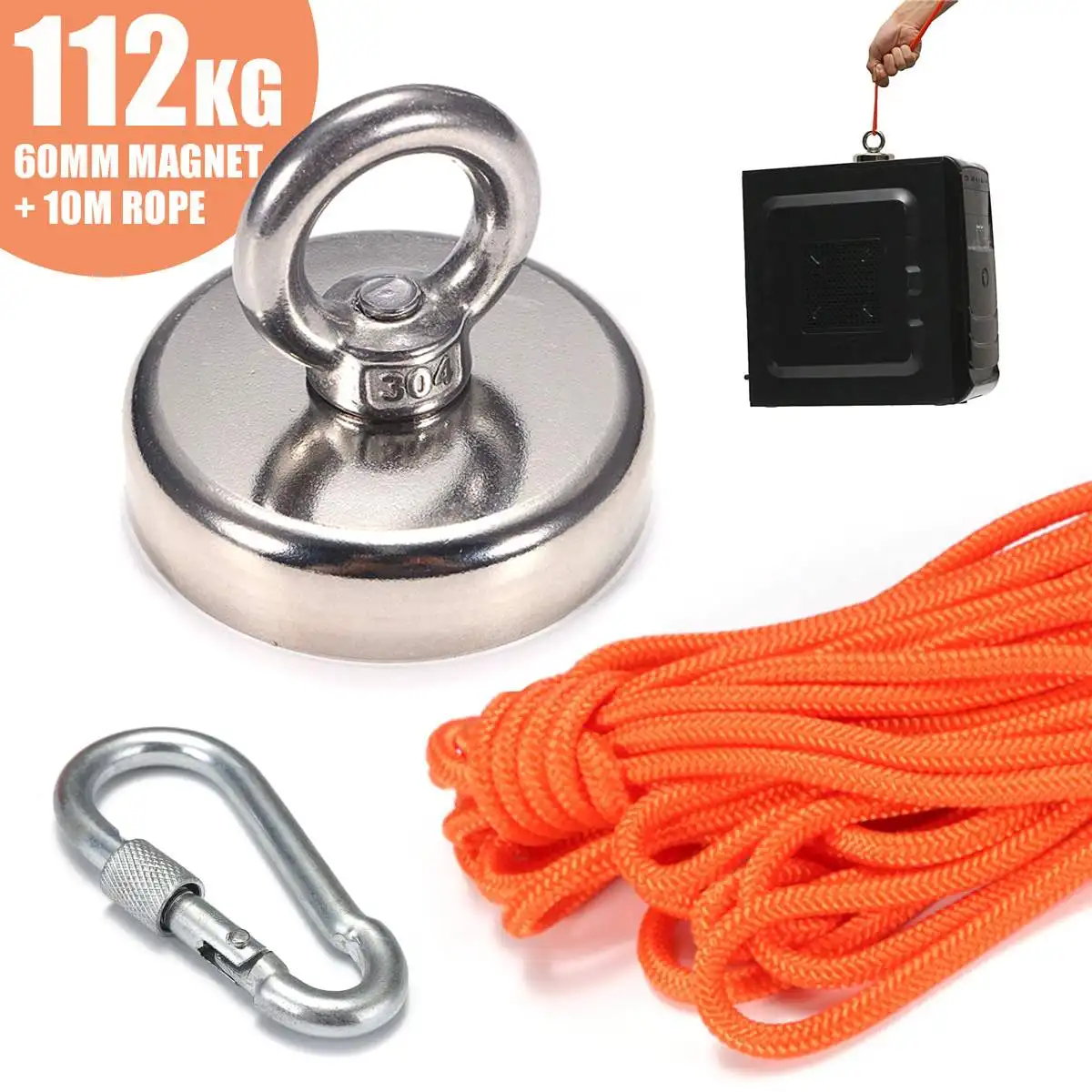 

10 Meter Rope For River Neodymium Recovery Super Magnet Treasure Hunting Detector with 60mmx50mm 112KG Neodymium Magnets