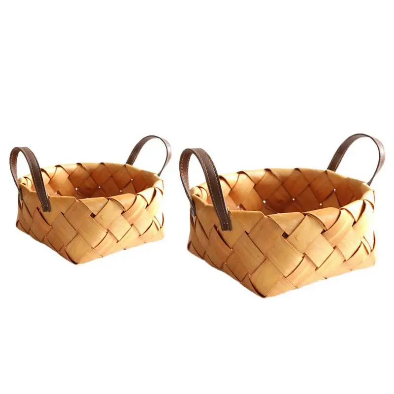 Wood chip woven basket Japanese round bread fruit storage Hand woven