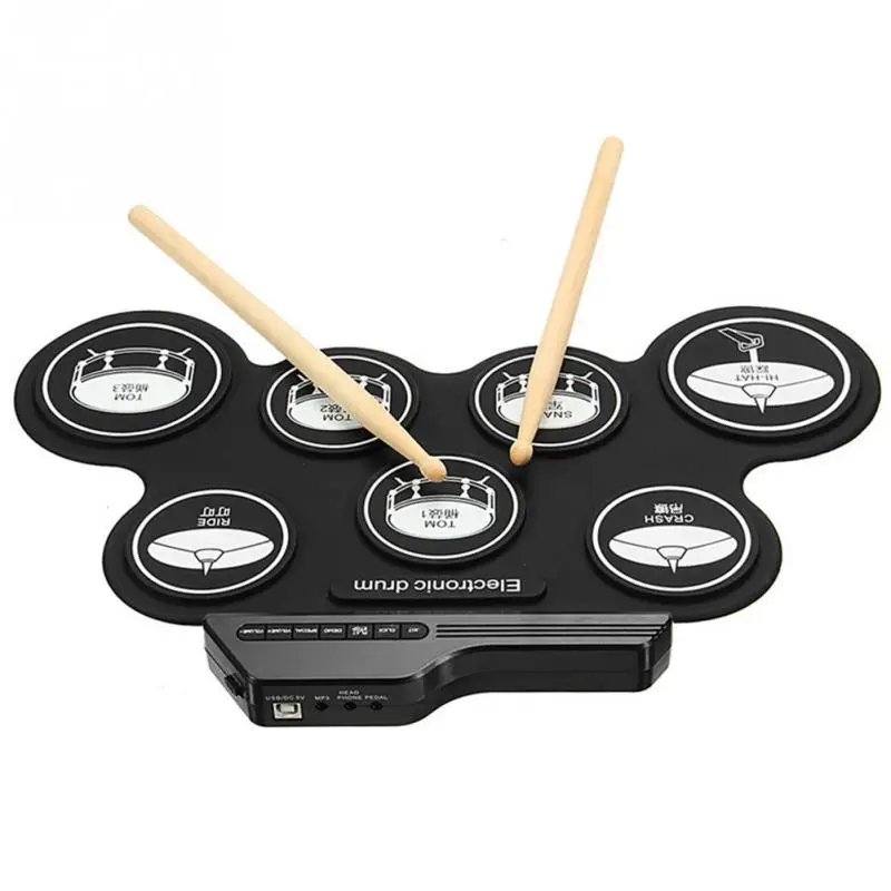 Electronic Roll up Drum Pad Kit Silicon Foldable Drum Kit Built In