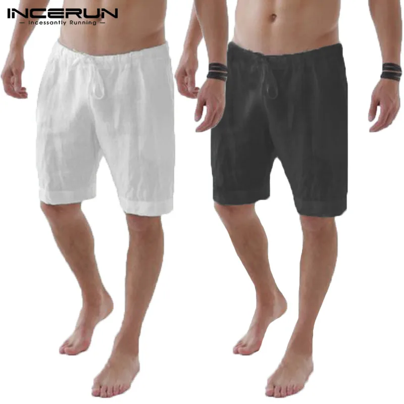 Основные мужские шорты длиной до колен пляжные шорты Бермуды для отдыха мужская хлопчатобумажная ткань, мешок со шнурком свободный Фитнес Спортивный костюм для бега