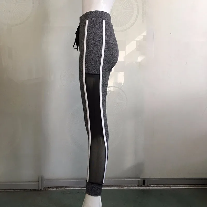 

[AOSHENG] New 2019 Spring Summer Fashion Elastic High Waist White Splice Net Striped Leggings Women Y762