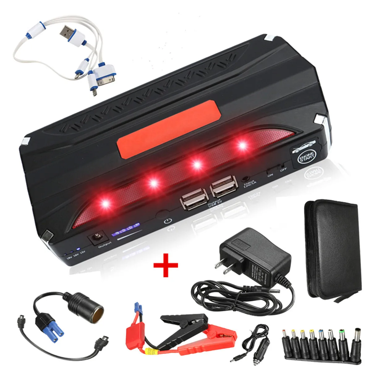 

Practical 69800mAh LED 4 USB Car Jump Starter Booster Portable Power Bank Backup Charger For Auto Starting Device
