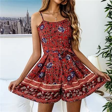 Новинка, женский комбинезон с принтом в стиле бохо, летний короткий комбинезон в складку, женский комбинезон, обернутый вокруг груди без бретелек