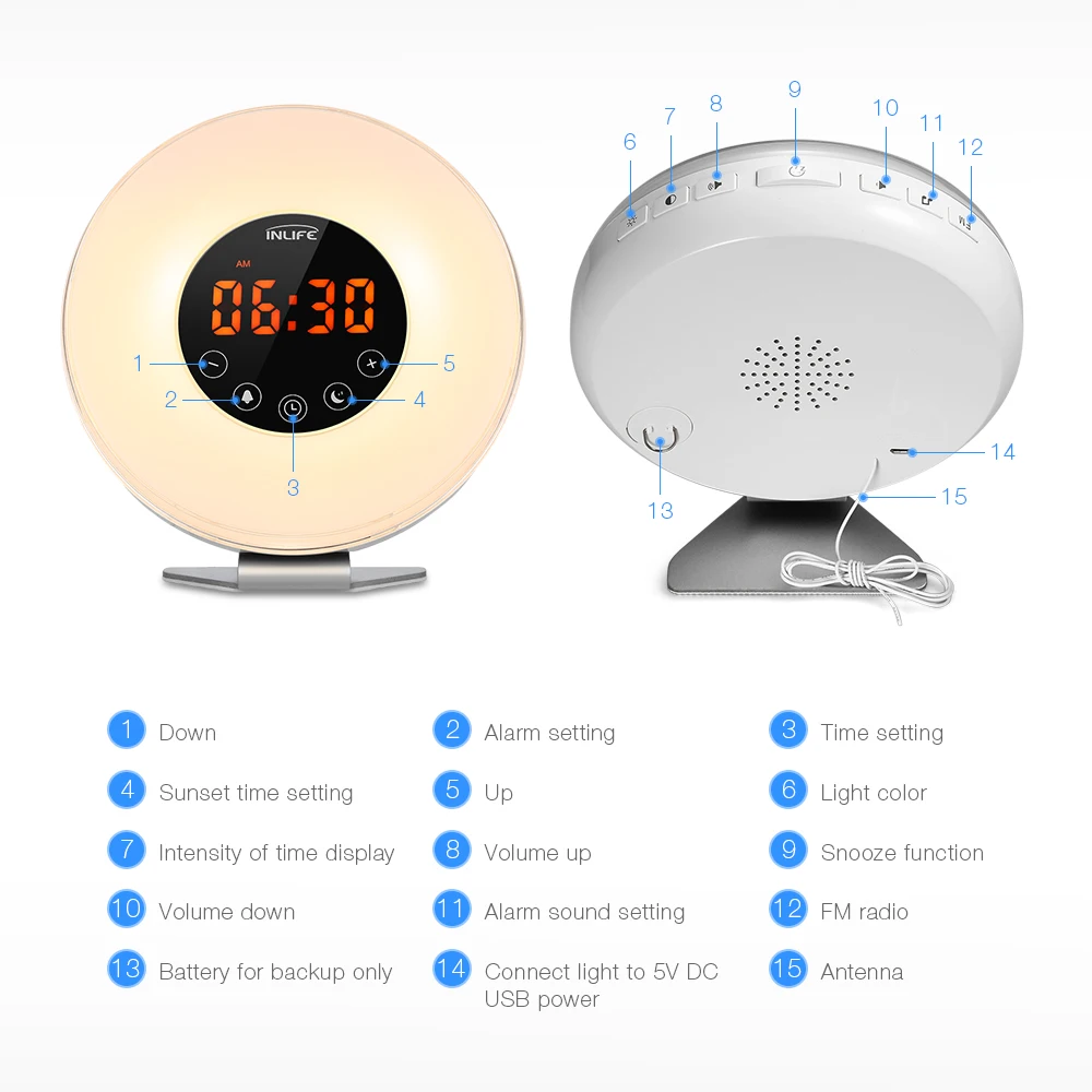 Inlife 6639 Wake Up Light с FM радио дисплеем времени Сенсорный режим светодиодный дисплей