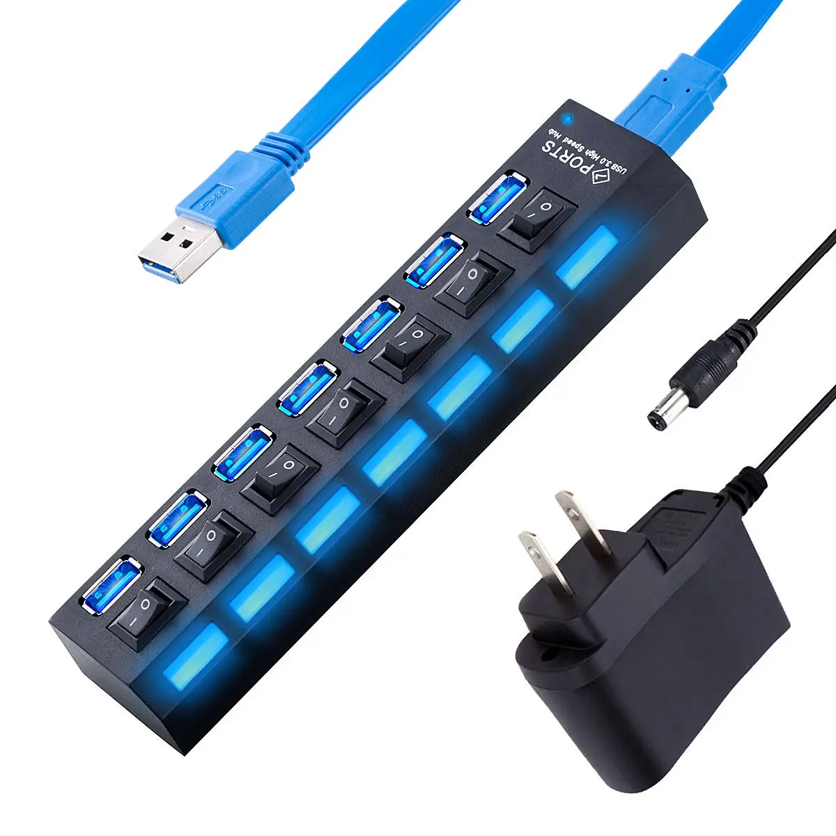 

High Speed USB 3.0 Hub 7 Ports 5Gbps USB HUB Splitter Hub USB 3.0 On/Off Switch Adapter Cable Splitter For PC Desktop Notebook