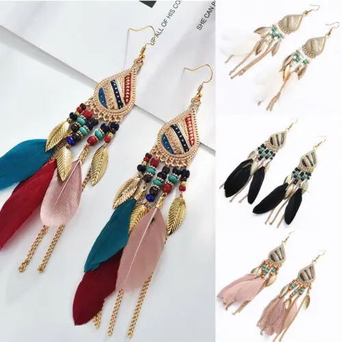 

Vintage Women Bohemian Earrings Long Tassel Fringe Boho Dangle Earrings Jewelry Party DIY Decorations