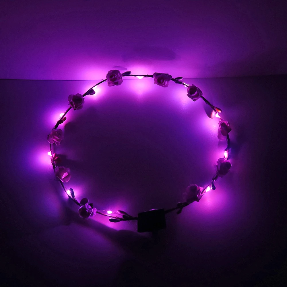 

Wedding Party Crown Flower Headband Glowing Hairband LED Light Up Hair Wreath Garlands Women's Christmas Glowing Wreath