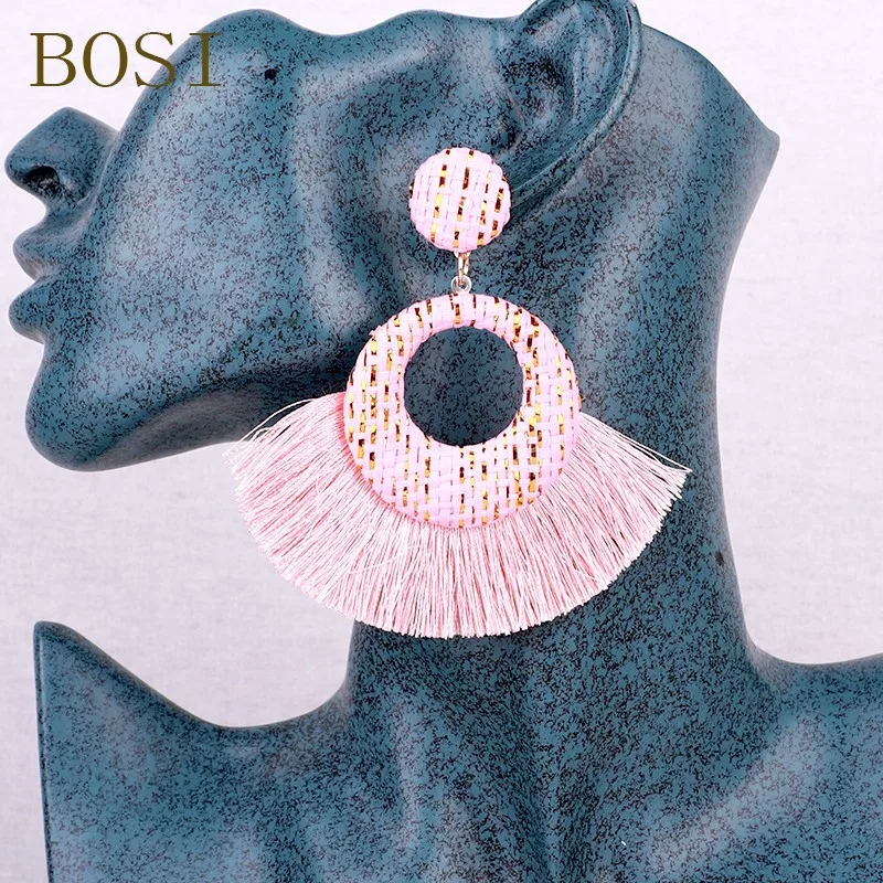 Женские серьги подвески из ротанга большие геометрические ручной работы с