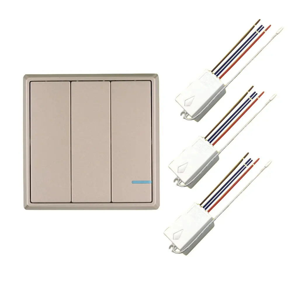 

SW-K3G&R02 86 Type RF Remote Wall Control Light Wireless Switch Waterproof Panel Home Switch Three Button
