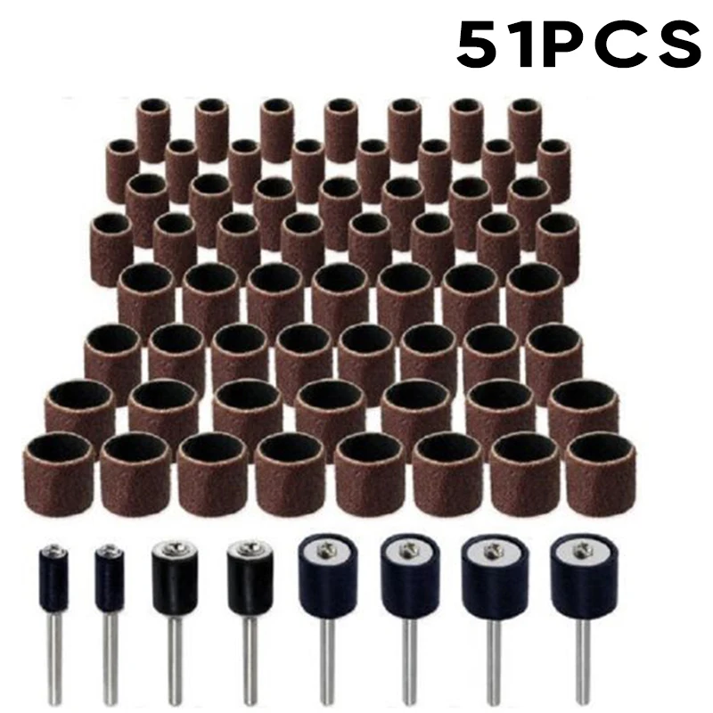 

51pcs Sanding Drum Set Rotary Tool Rubber Mandrel Bands Sleeves Kit fits Dremel