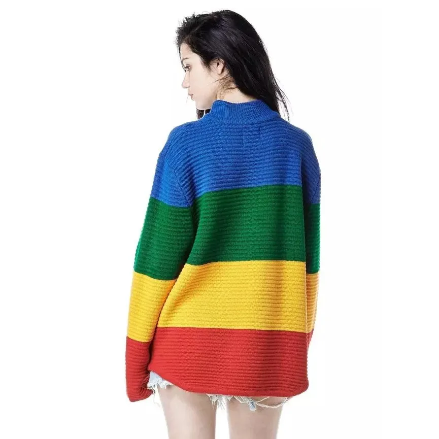 OLOEY Rainbow turtleneck sweaters women winter 2018 jumpers knitted clothes fashion striped oversized pullover female sale OLOEY Rainbow turtleneck sweaters women winter 2018 jumpers knitted clothes fashion striped oversized pullover female sale