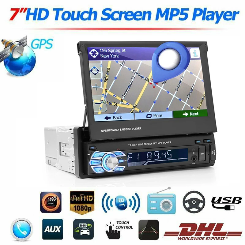 

7 Inch Telescopic Large Screen Car MP5 Player Car Vehicle DVD FM/MP5 Auto Radio Player GPS Bluetooth Support Hands-Free Call