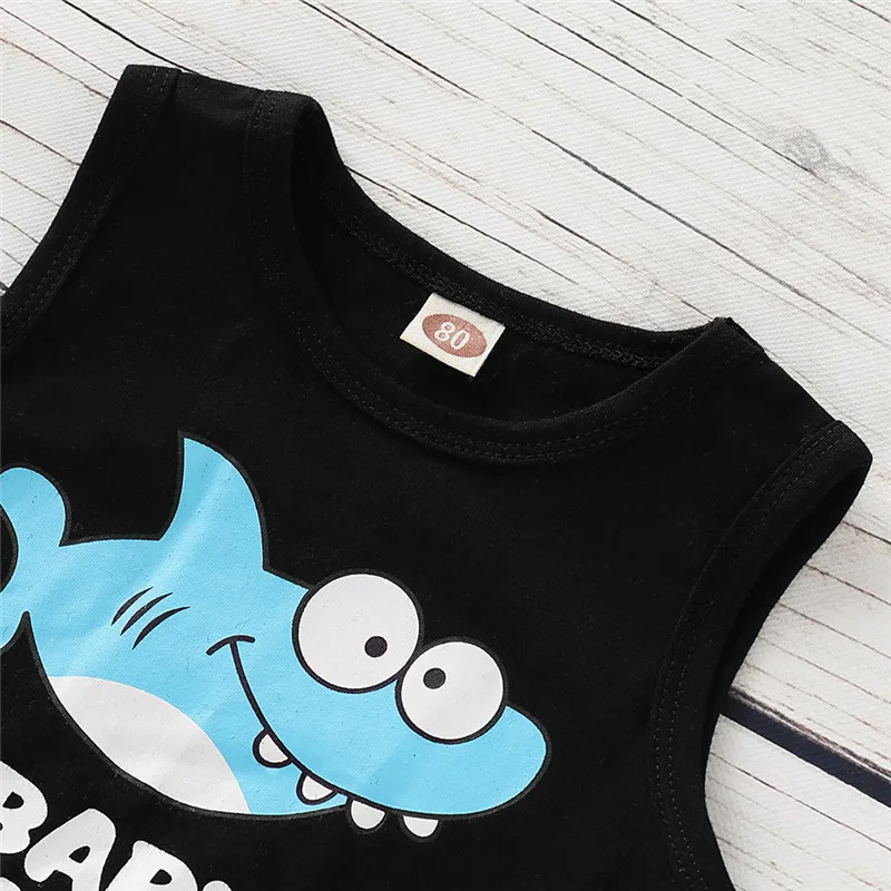 Baby Boy Cartoon Shark Letter Print Vest Top + Shorts Set Boutique Children's Clothing Cotton O-Neck Summer New Fashion 2 Sets