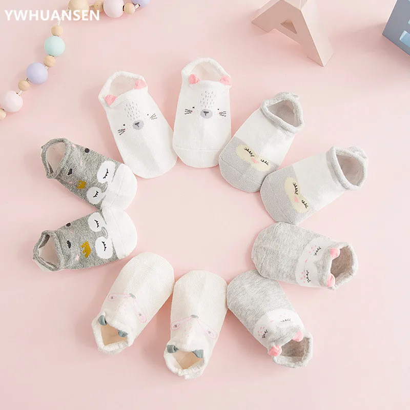 YWHUANSEN/5 пар/лот, весенне-летние детские носки-башмачки, невидимые Детские хлопковые носки для девочек, нескользящие носки для мальчиков
