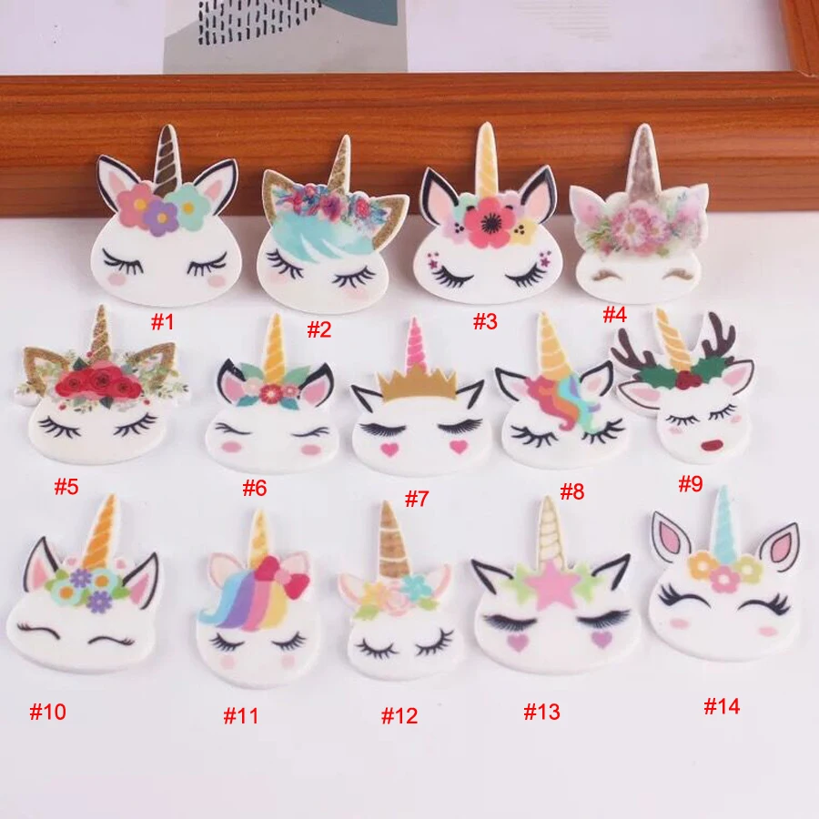 

10 pcs/lot Cartoon Unicorn or Hair Bow Accessories Kawaii Horse Planar Resin DIY Craft Decorations