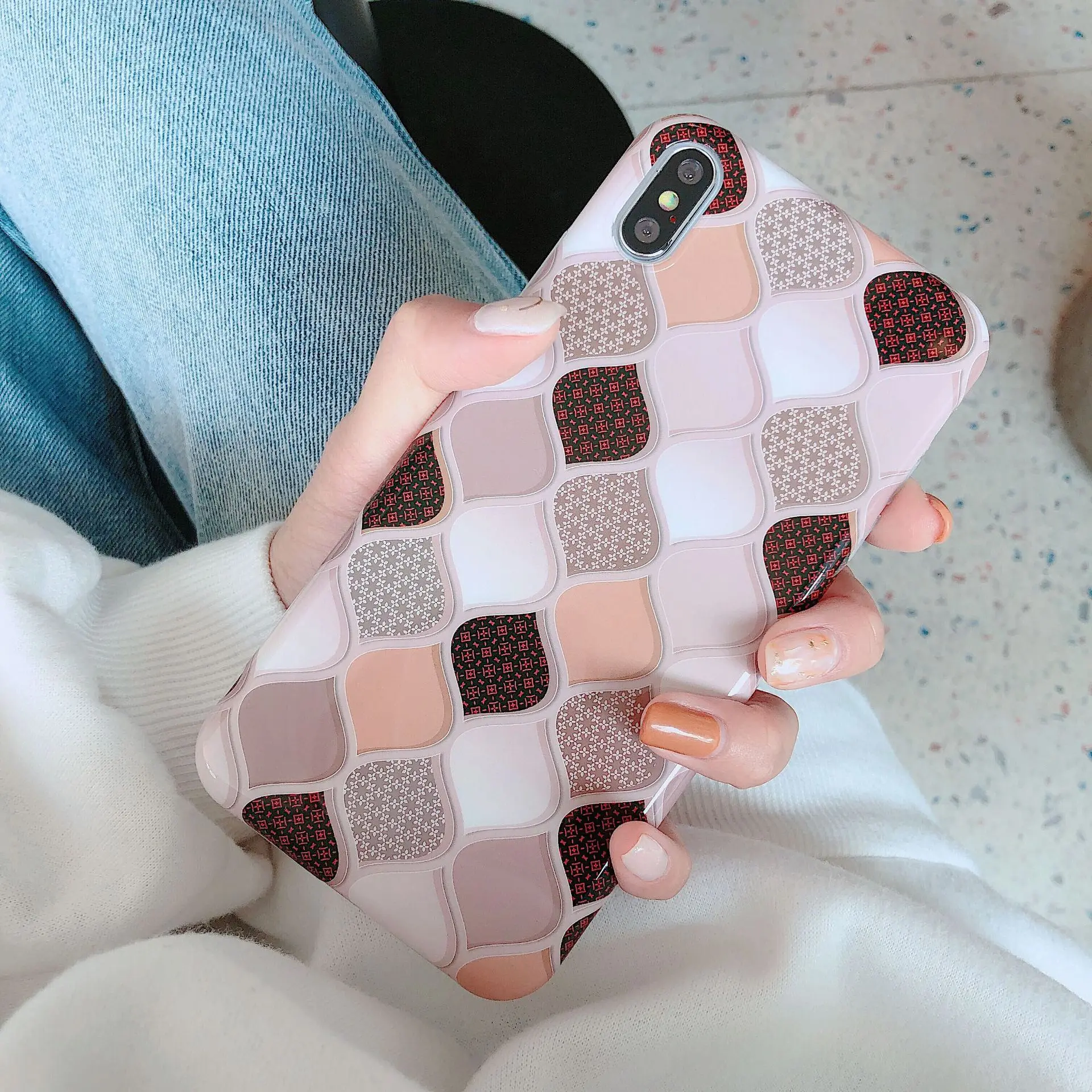 

Art Grid Pattern Lattice Korean Phone Case For iPhone 7 7 Puls 6 6S 7 8 Puls X XS XR XsMax Cases Cute Soft Silicon Back Cover