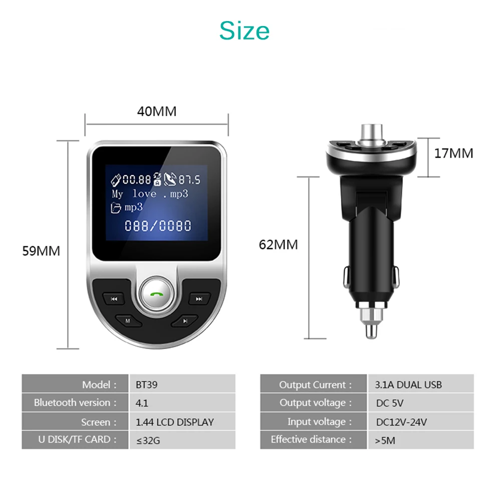 Bluetooth FM передатчик Автомобильный MP3 плеер 3.1A USB зарядное устройство Поддержка tf
