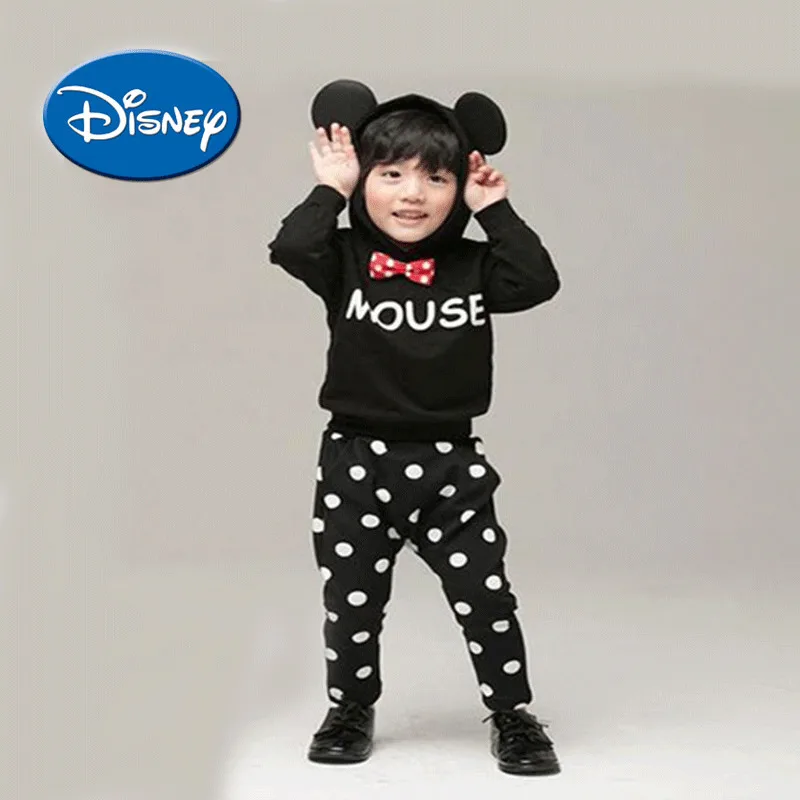 

DISNEY Boy Polka Dot Pants Clothes Minnie Dress Pure Cotton Children Suit Soft Casual Sportswear Leggings And Hoodie
