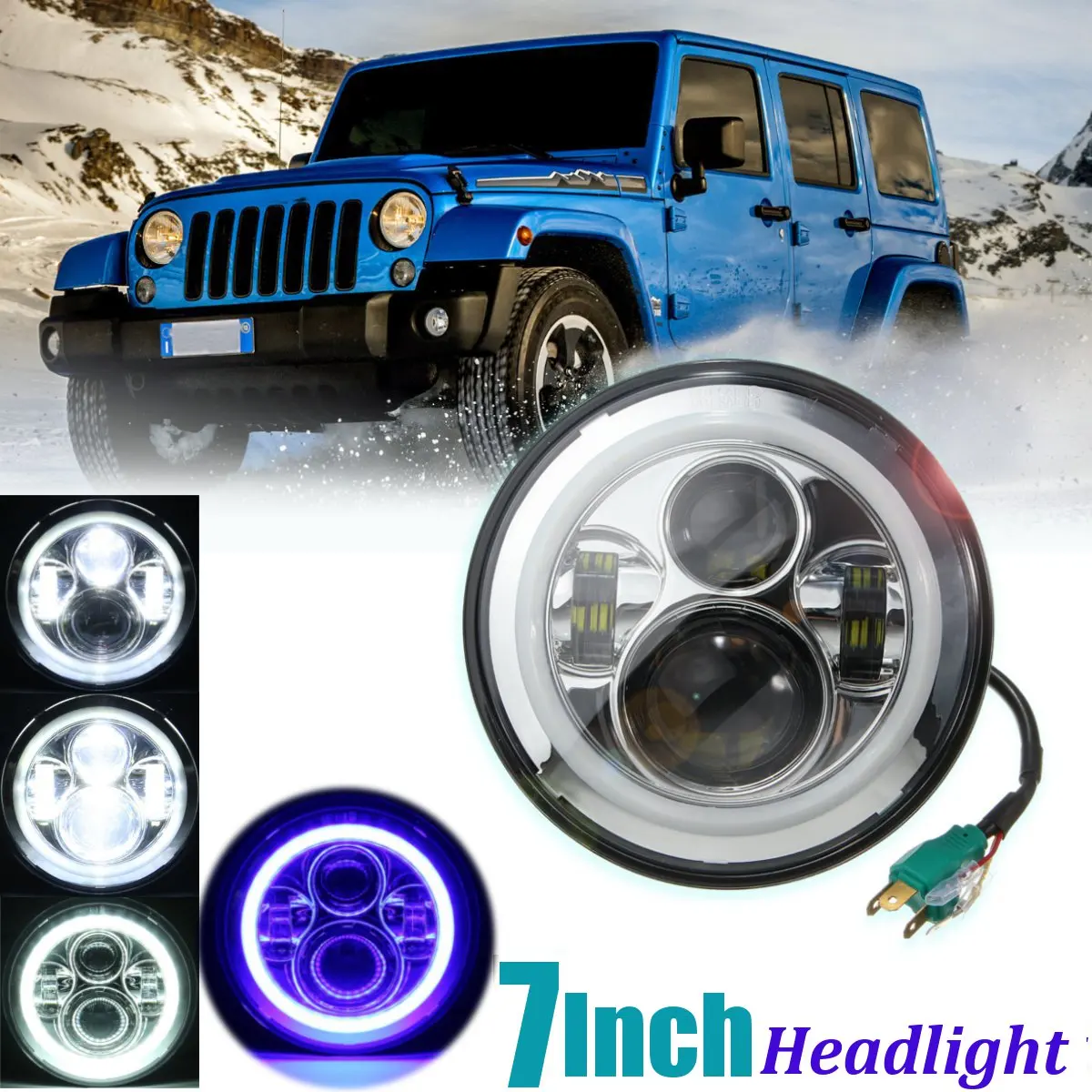

1pcs For Jeep for Wrangler 1997-2016 7inch Round Hi/Lo Beam LED Halo Ring DRL Signal Lamp Headlights w/ H13 Adapter Harness