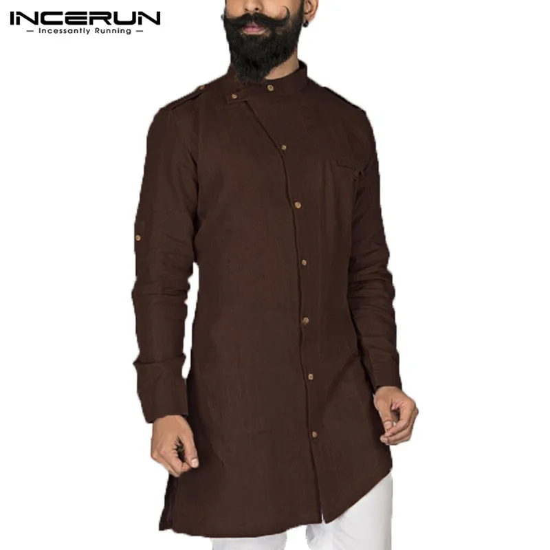 Уличная одежда для курты, индийская одежда, мужская одежда, рубашка с длинным рукавом на пуговицах, свободная Арабская Исламская одежда, сорочка