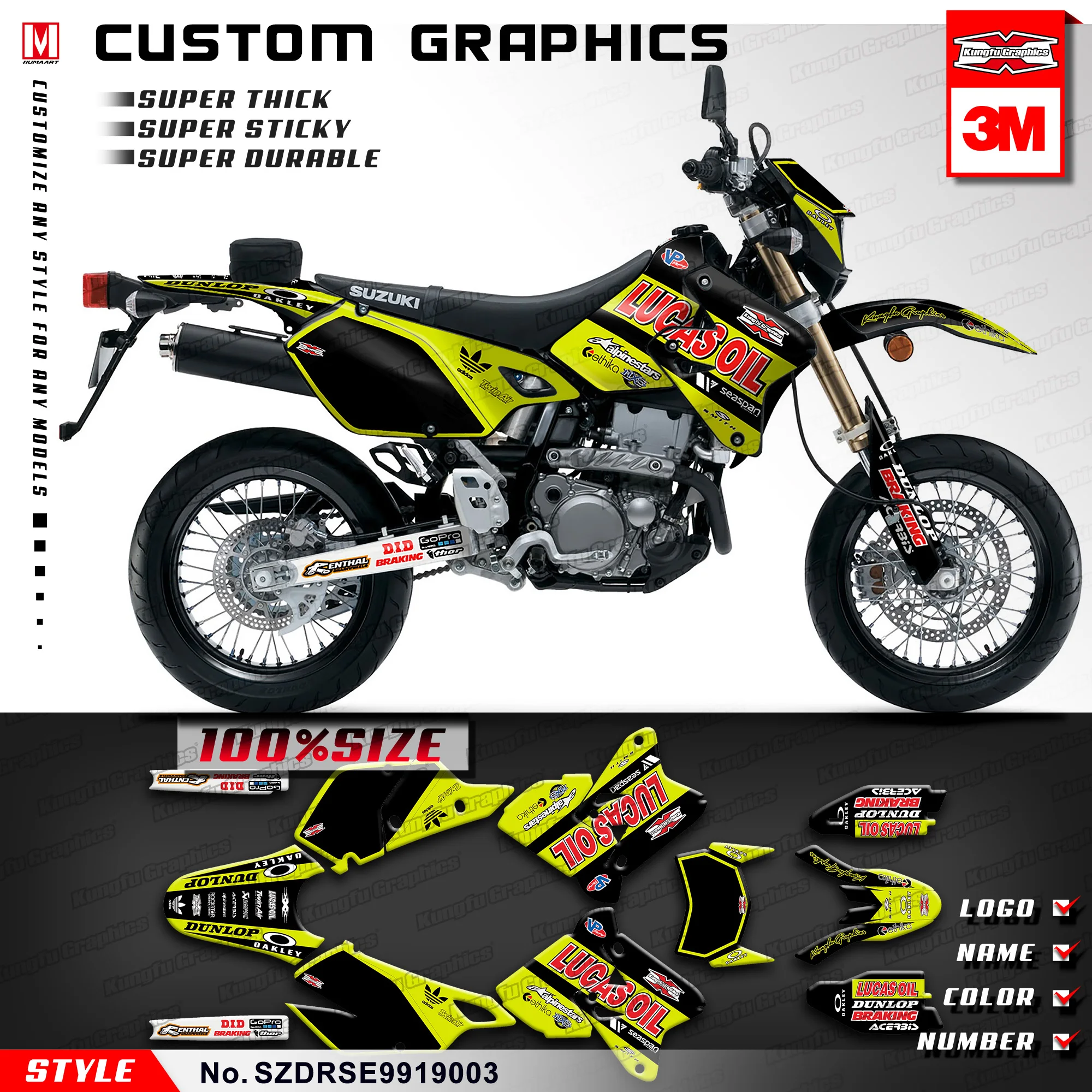 

KUNGFU GRAPHICS Motorcycle Decals MX Custom Sticker Kit for Suzuki DRZ400SM DRZ 400 E Enduro 1999-2019 (Style no. SZDRSE9919003)