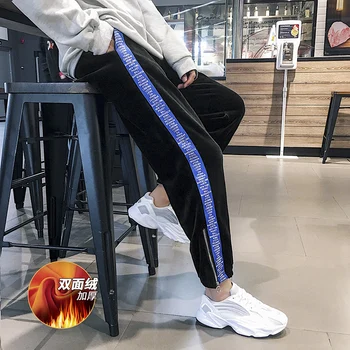 

Autumn Winter New Joggers Sweatpants Men Warm Plus Velvet Fashion Letter Print Trousers Man Streetwear Hip Hop Loose Pants Male