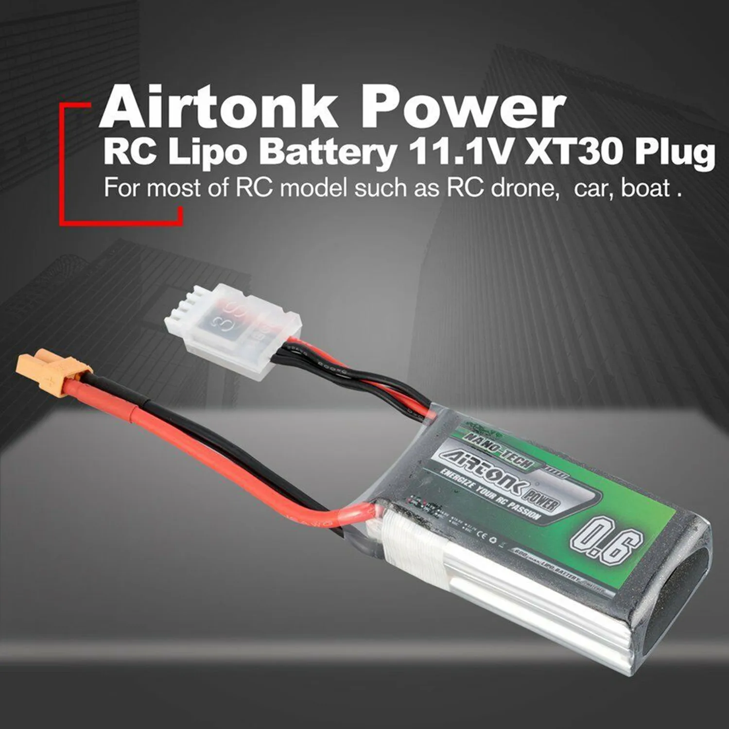 Airtonk 11,1 V 600Mah 30C 3S 1P Lipo батарея Xt30 разъем для радиоуправляемого дрона автомобиля