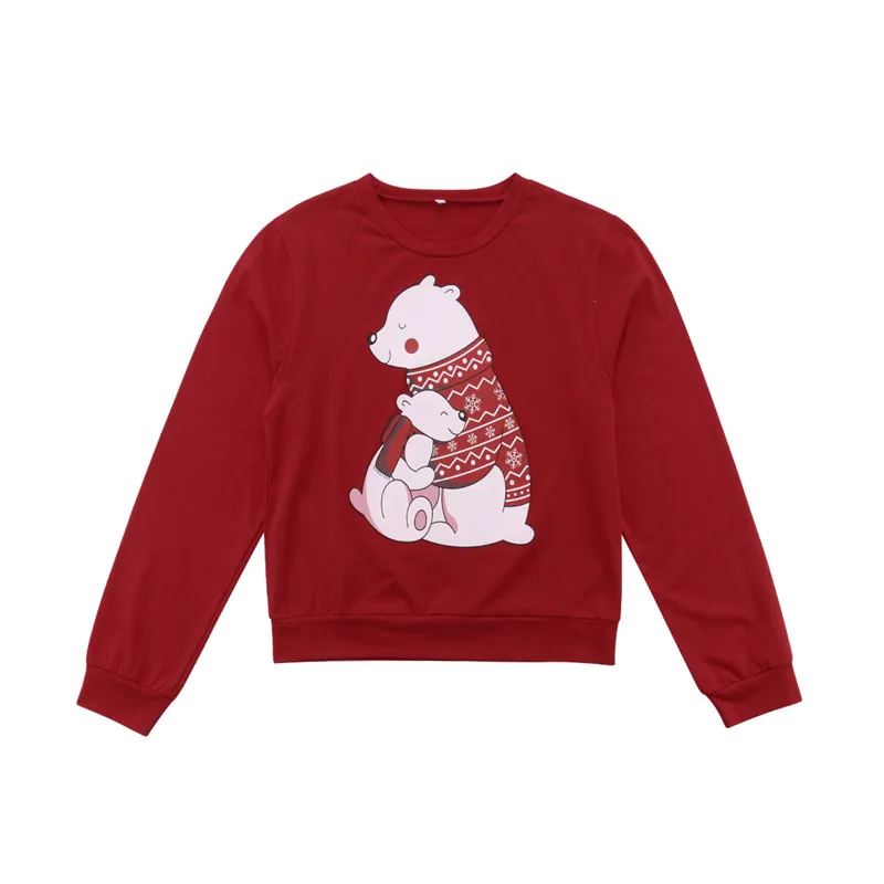Рождественские одинаковые комплекты для семьи Футболка Толстовка для взрослых и детей с милым рисунком медведя пуловер рождественские топы с длинными рукавами, одежда