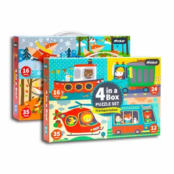 

LeadingStar 4 in 1 Kids Early Educational Jigsaw Toy from Easy to Difficult Flat Puzzles Boys Girls Gift