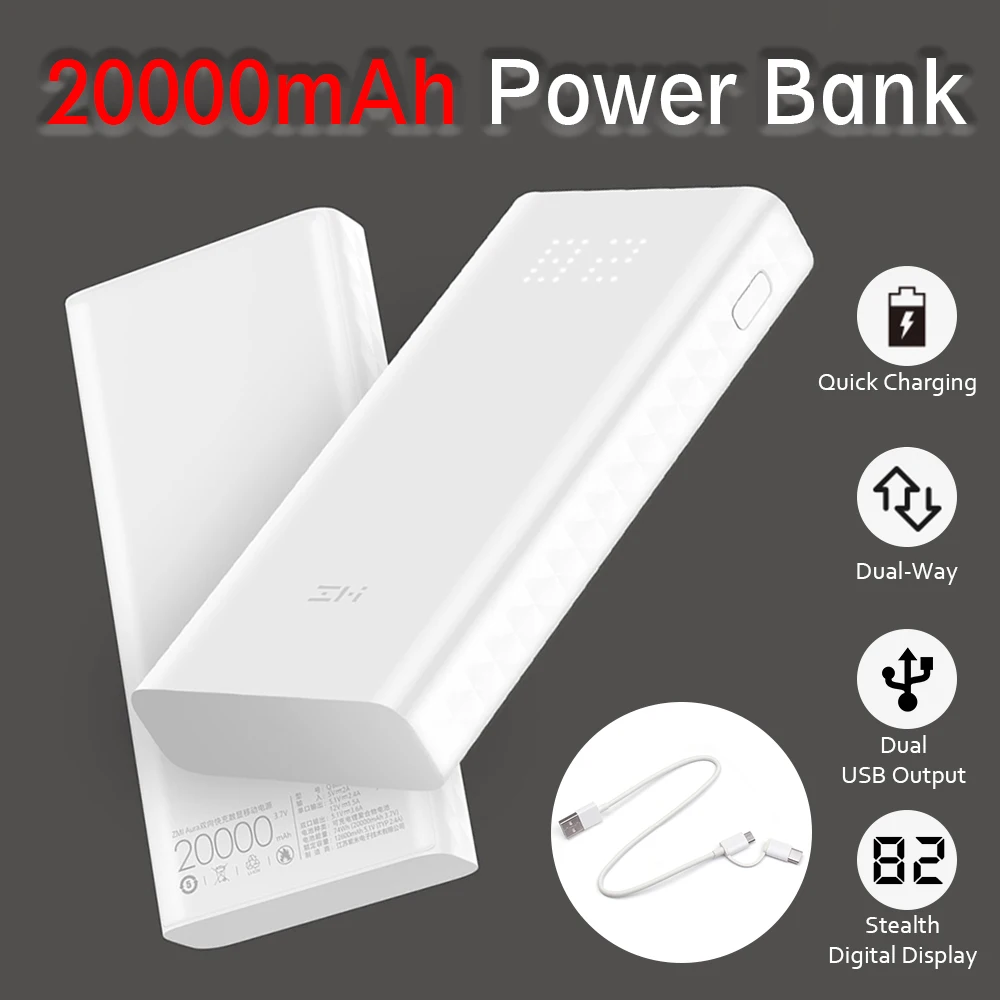 

Xiaomi ZMI 20000mAh Power Bank with Dual Input and Output Dual USB 3.0 Quick portable Charging Powerbank External Battery Charge