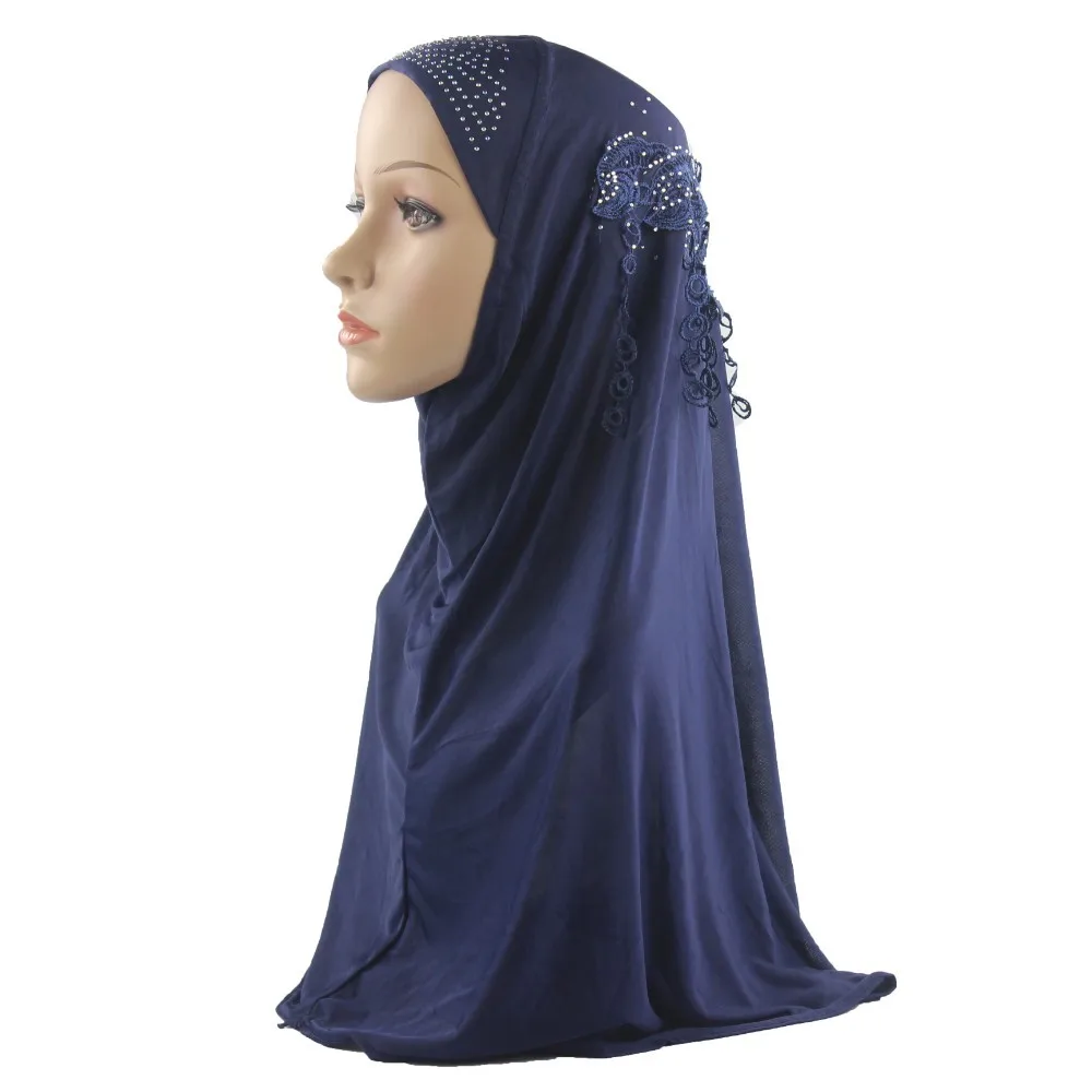 Мусульманский женский хиджаб для девочки, исламский шарф, Женский цельный головной убор Amira с красивым бриллиантом и кисточками