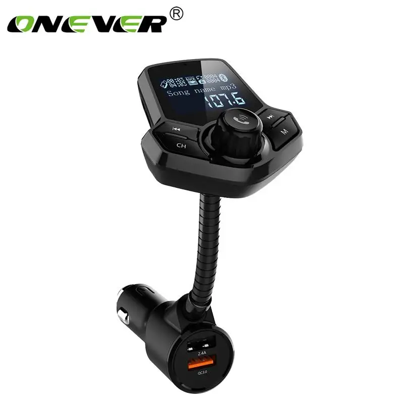 

Onever QC3.0 FM Transmitter Wireless Bluetooth Handsfree Car Kit Aux Modulator 360 Rotatable Car MP3 Audio With 5V 2.4A Dual USB