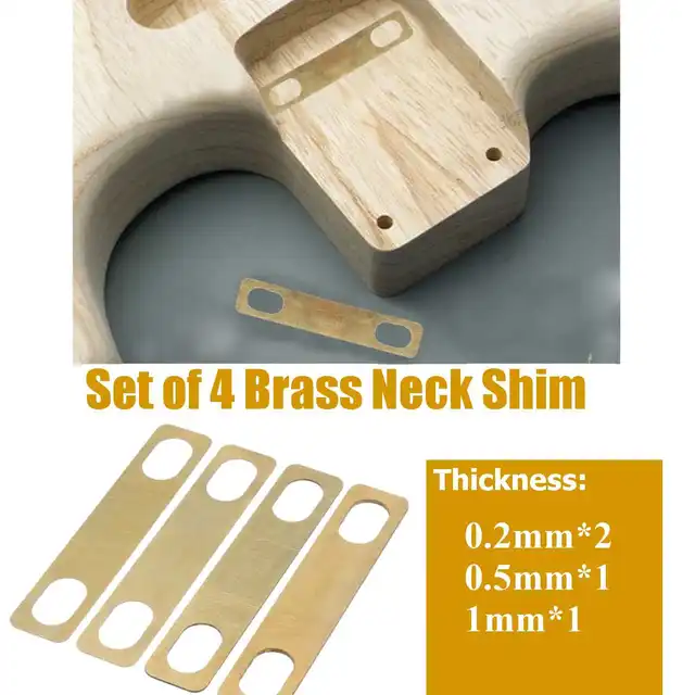 4Pcs Brass Guitar Bass Neck Shims 0.2mm 0.5mm 1mm Thickness For String
