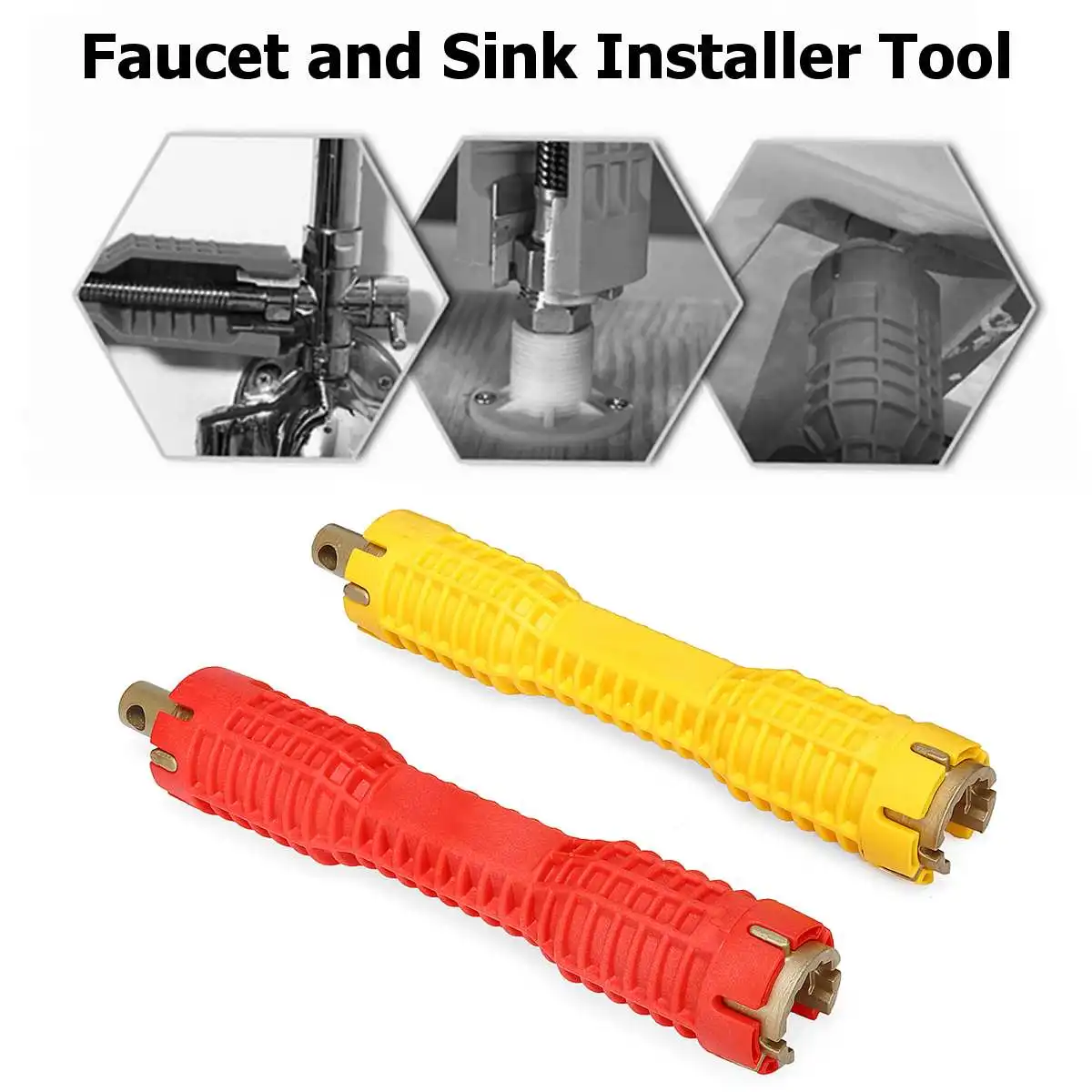 

WaterPipe Tubing Socket Wrench Faucet Sink Installer Tool Multifunction Spanner Yellow/Red Extra-long Design Lightweight Durable
