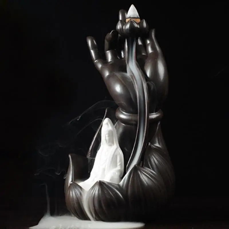 

Buddha Hand Ceramic Backflow Incense Burner Smoke Waterfall Buddha Incense Holder Buddhist Decoration Aromatherapy Environment