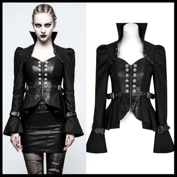 

PUNK RAVE Women Steampunk Fake Two-piece Jacket Coat Gothic Fashion Trumpet Sleeve Personality Short Women Jacket