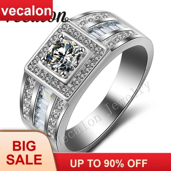

Vecalon Men Engagement Band Solitaire 1ct Cz AAAAA Zircon stone 10KT White Gold Filled Wedding Ring for Men Sz 7-13