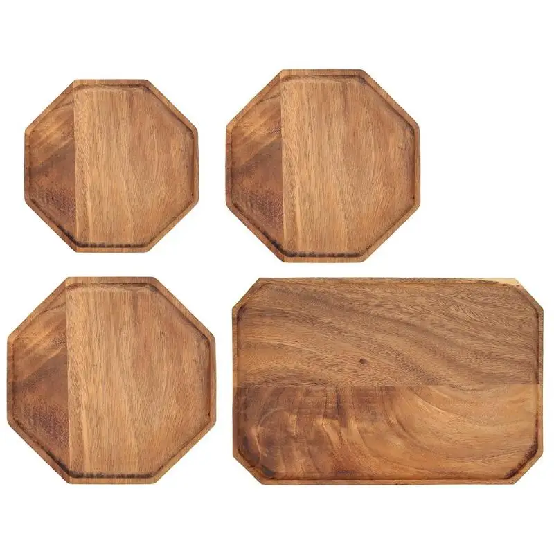 

Acacia Wood Plate Dishes Rectangle Octagonal Kitchen Food Tea Dinner Tray