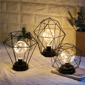 

Iron LED Geometric Table Lamp Nordic Style Home Office Decor Pretty Ornament Multiple Iron Wire Made Battery Case Holiday Lamp