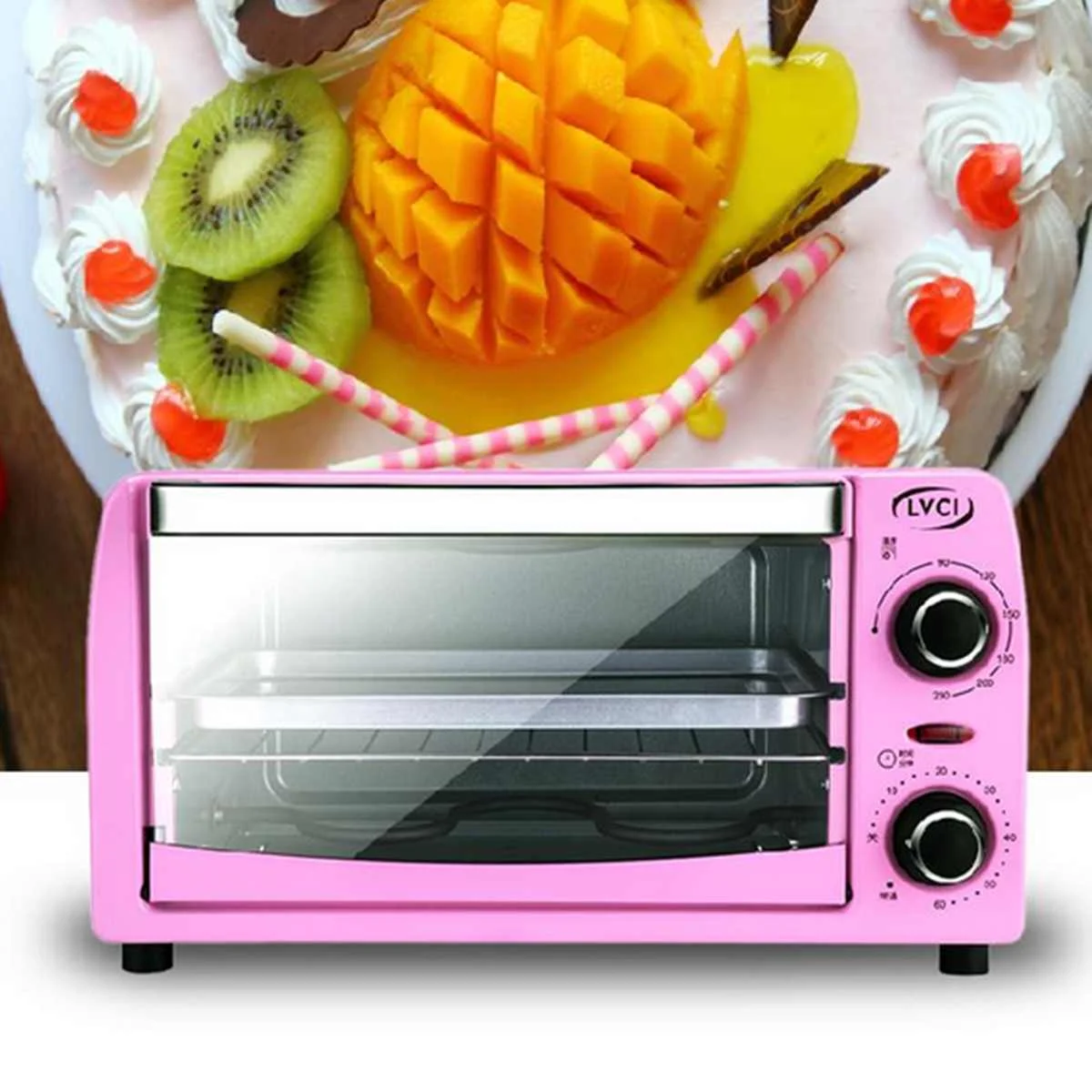 

Mini Electric Oven Stainless Steel Counter Desktop Home Kitchen Food Toast Cake Pizza Pink Commercial Baker Machine 900W 10L