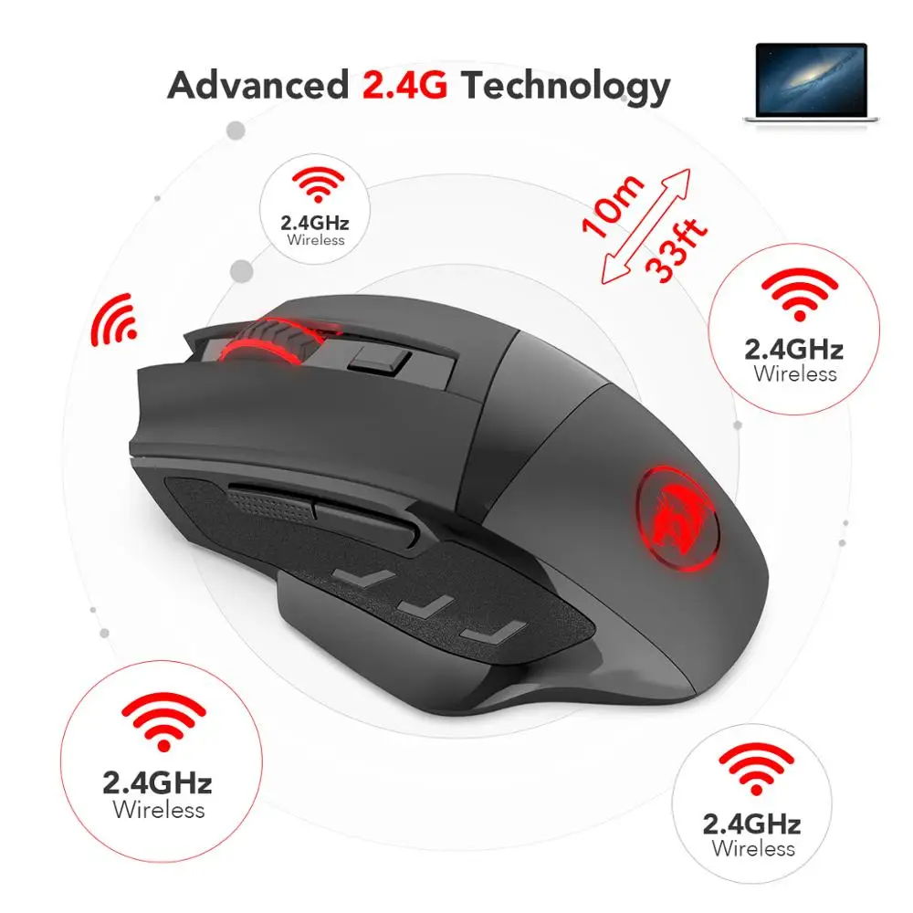 Redragon M653 MIG Беспроводная игровая мышь RGB 2 4G USB приемник Оптический сенсор
