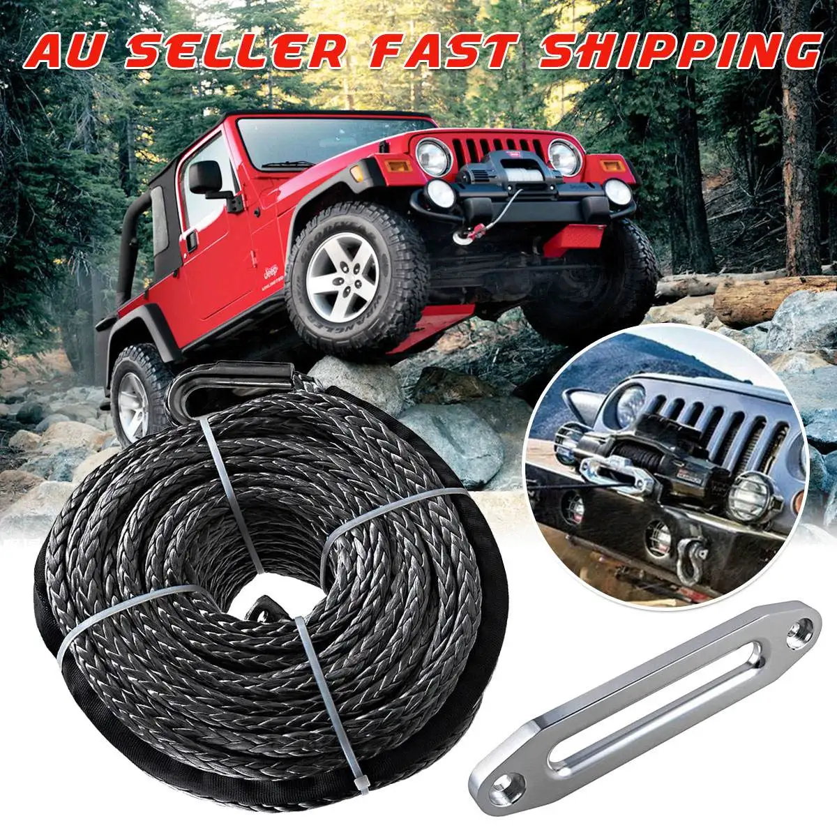 30 m * 9.5 مللي متر الاصطناعية حبل رفع خط التلفريك سحب حزام 7.5 طن/16500lbs للمركبة الثقيلة قبالة الطريق الطريق الانتعاش خطافات معدنية