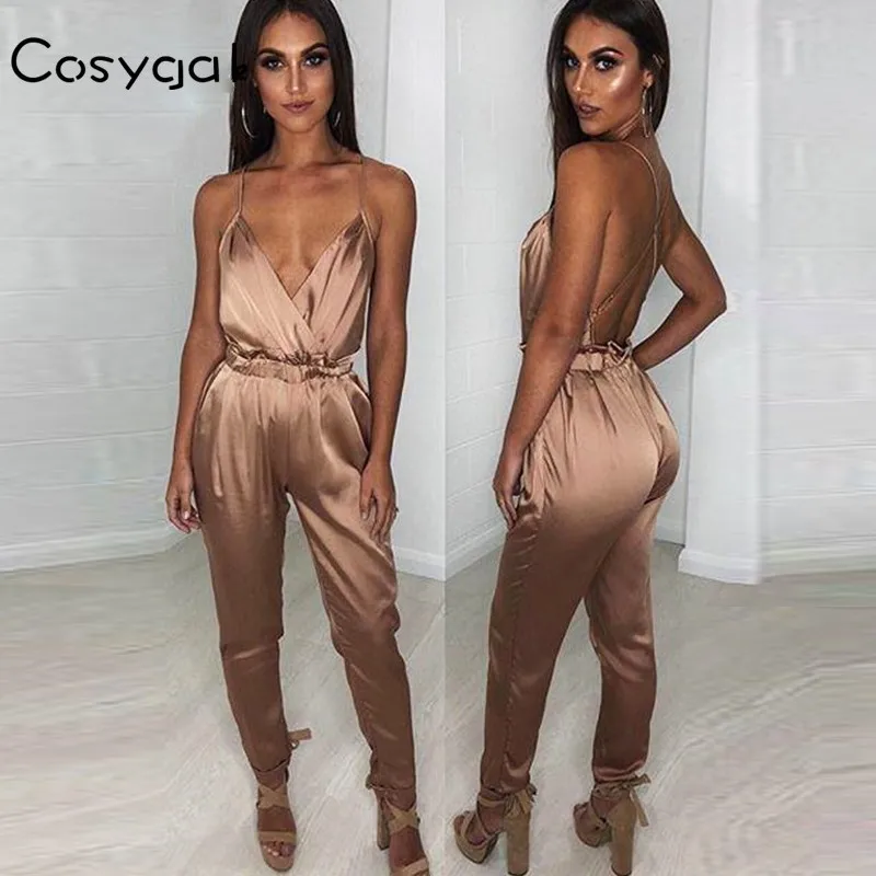

COSYGAL Ruffled Rompers Womens Jumpsuit Sleeveless Casual Stain Jumpsuit Spaghetti Strap Backless Summer Overalls Long Jumpsuit