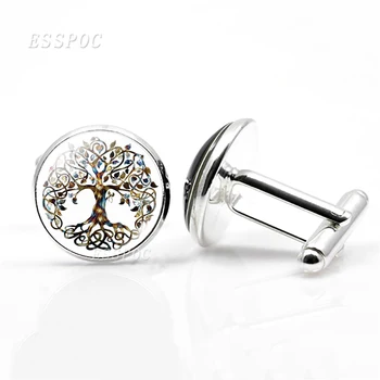 

Luxury Brand Cufflinks with SilverColourBronze Plated Glass Cabochon Tree of life Pattern Novelty Cufflinks for Men Wedding