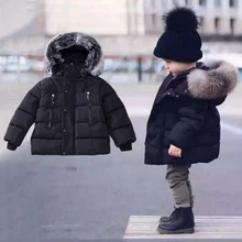 Куртка с меховым воротником для маленьких мальчиков, осенне-зимняя куртка, пальто, детская теплая плотная верхняя одежда с капюшоном, пальто, одежда для маленьких девочек