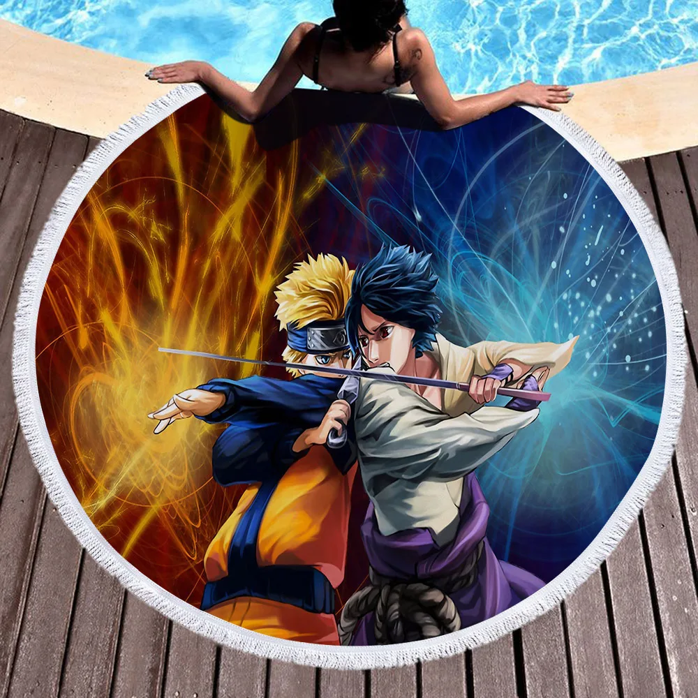

3D Cartoon Anime Printed Microfiber Round Beach Towel Bath Towels For Adults Kids Yoga Mat Tassels Blanket Home Decor
