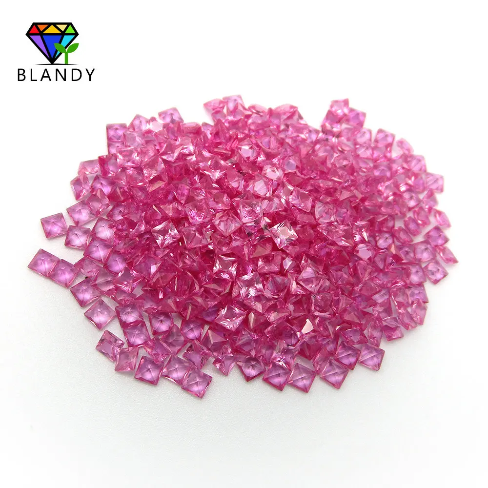 

50pcs/lot Square Shape 3# Red Stone 2x2~10x10mm Princess Cut Pink Corundum Stone Synthetic Gems For Jewelry