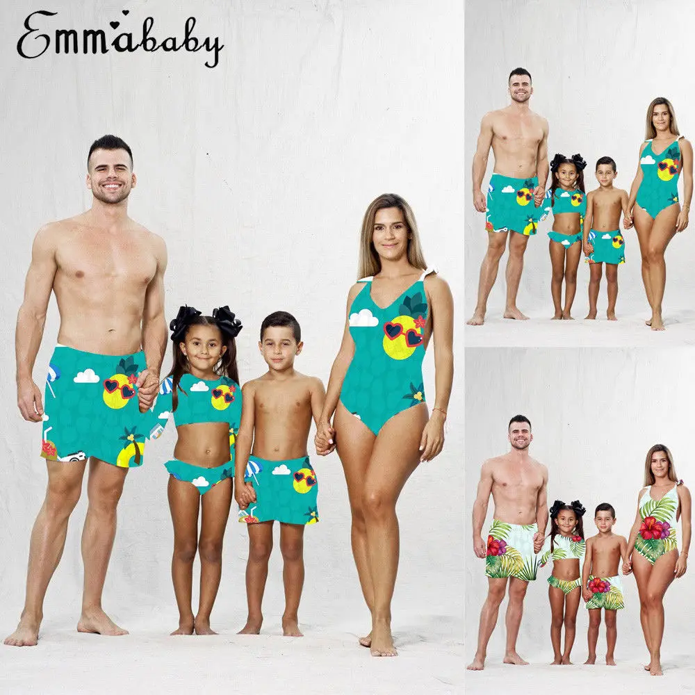 

Family Matching Swimwear Men Women Kids Boys Girls Floral Bikini Pants Beachwear