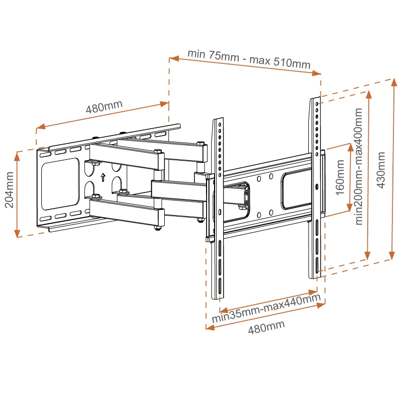 Metronic 451066-Soporte para monitores y tv de 42-5"(106~ 140 см), inclinable, y desplegable, negro